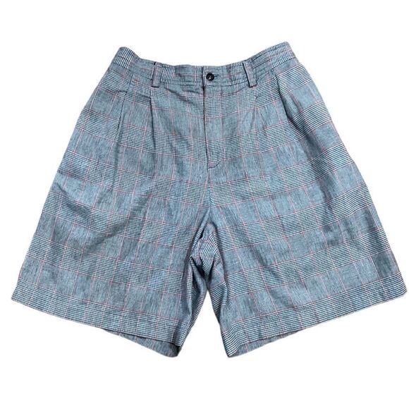 Vintage Liz Sport Houndstooth Plaid High Waisted Pleated Long Shorts